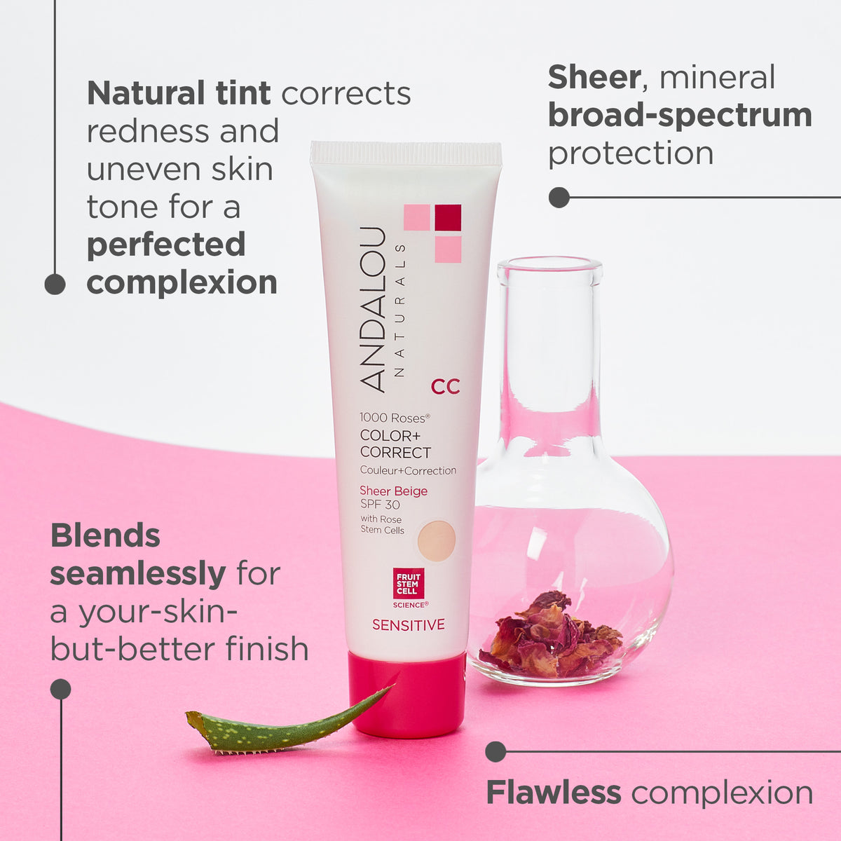 Sensitive 1000 Roses CC Color + Correct Sheer Tint SPF 30 - Beige - Andalou Naturals US