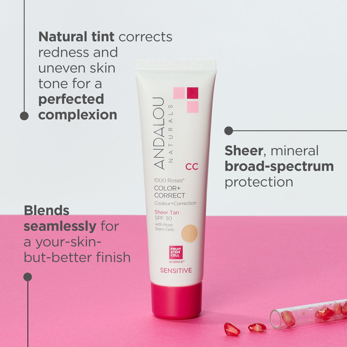 Sensitive 1000 Roses CC Color + Correct Sheer Tint SPF 30 - Tan - Andalou Naturals US
