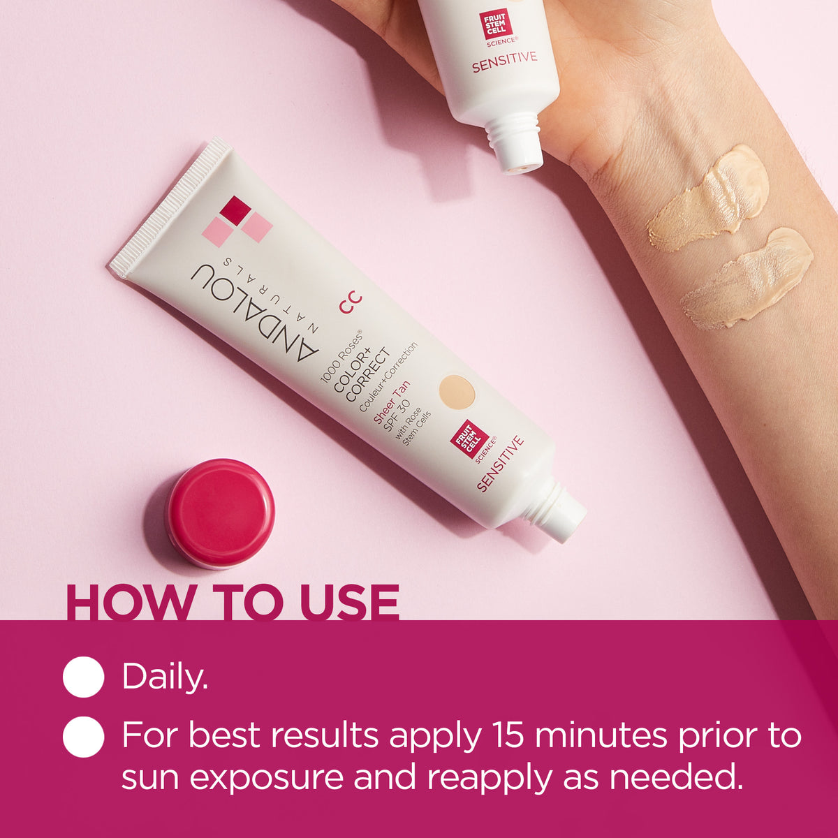 Sensitive 1000 Roses CC Color + Correct Sheer Tint SPF 30 - Tan - Andalou Naturals US