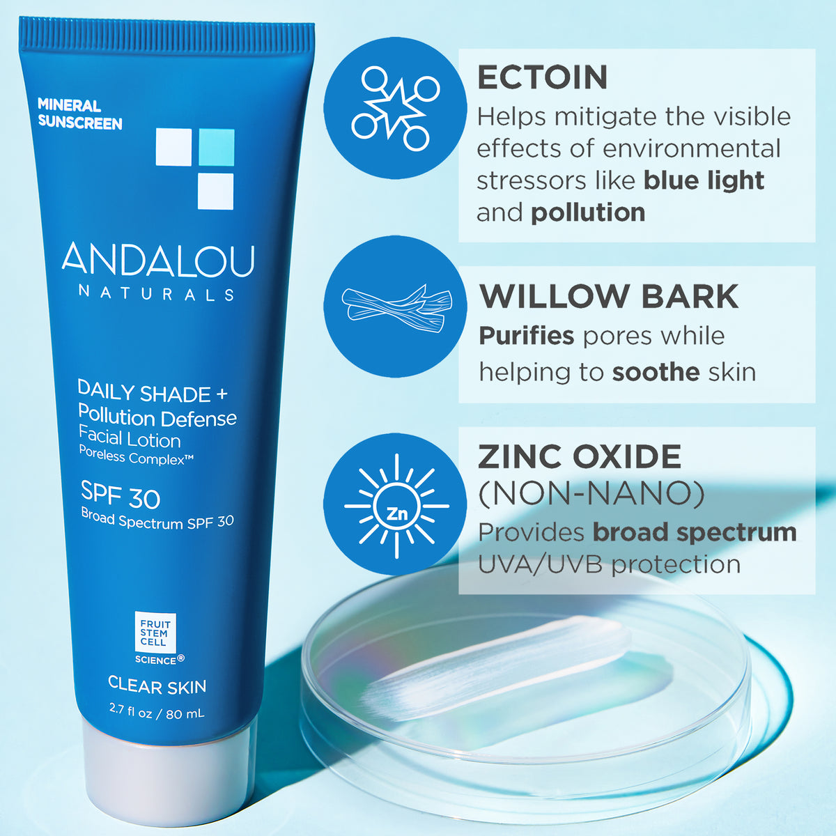 Clear Skin Daily Shade Pollution Defense Facial Lotion SPF 30 - Andalou Naturals US