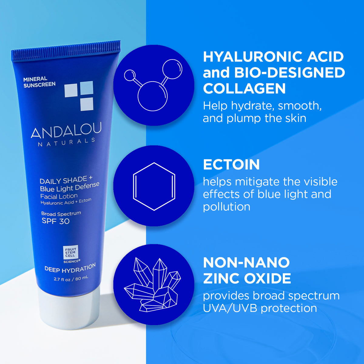 Deep Hydration Daily Shade + Blue Light Defense Facial Lotion SPF 30 - Andalou Naturals US